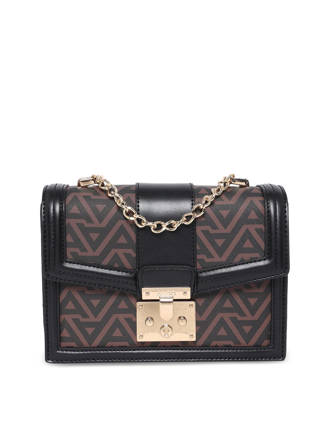 

ALDO Black Geometric PU Structured Handheld Bag
