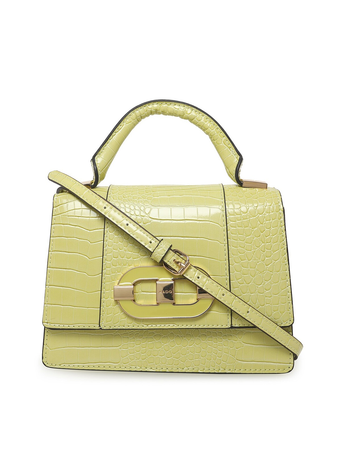 

ALDO Yellow Textured PU Structured Handheld Bag
