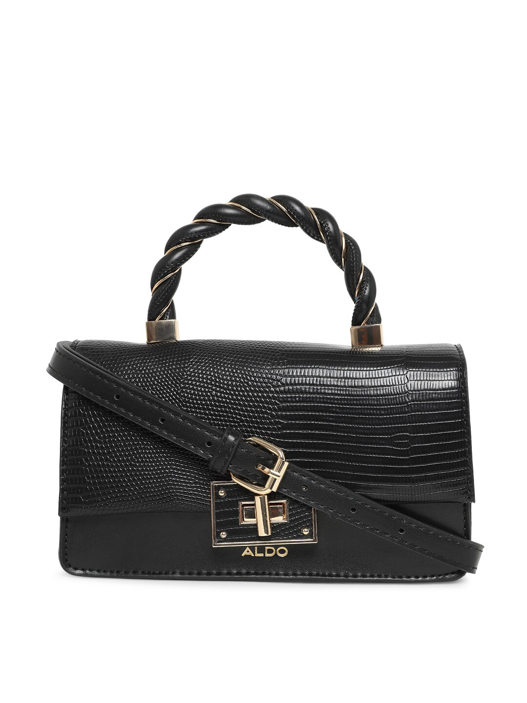 

ALDO Black Textured PU Structured Satchel