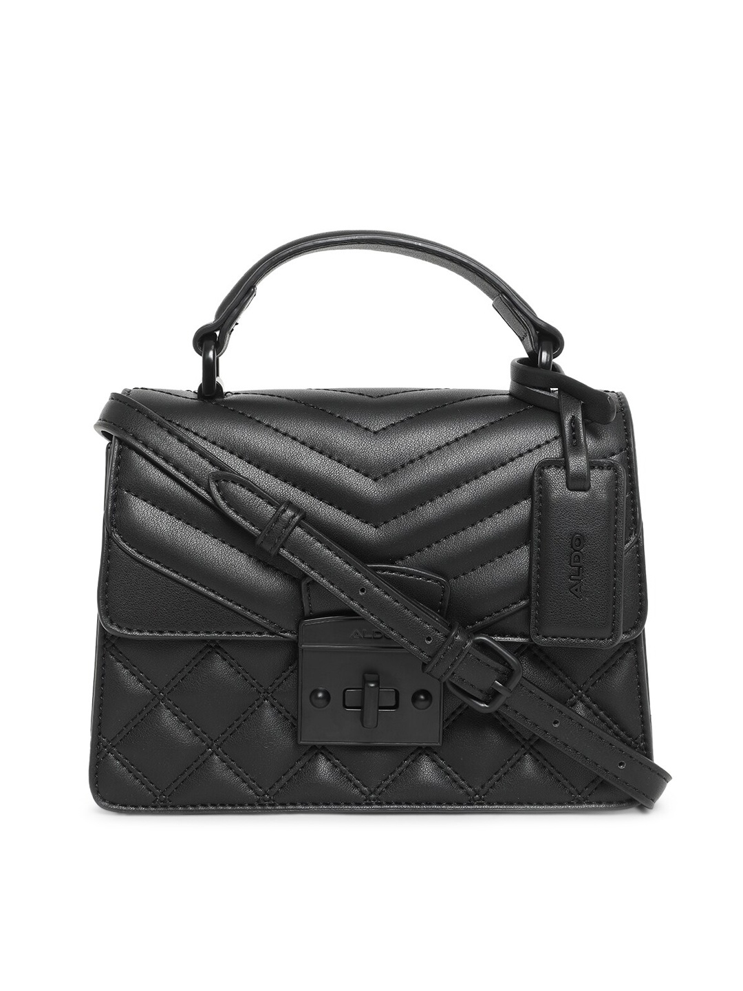 

ALDO Black Textured PU Quilted Structured Sling Bag