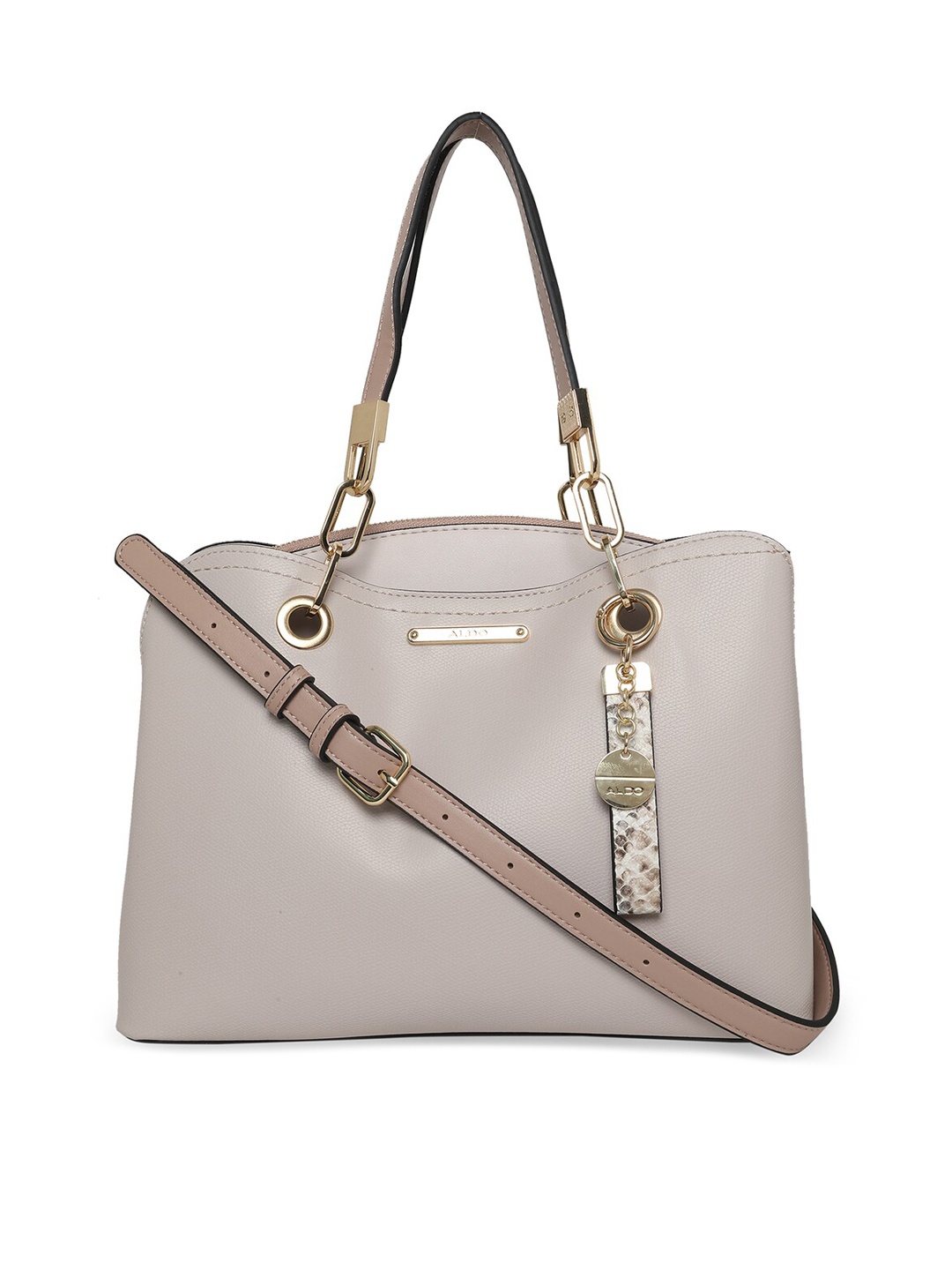 

ALDO Beige PU Structured Handheld Bag with Applique