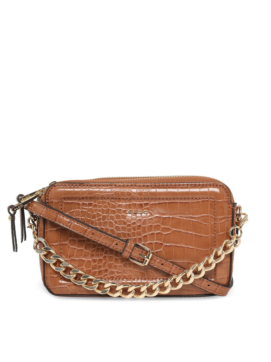 

ALDO Women Brown Textured PU Structured Sling Bag with Tasselled