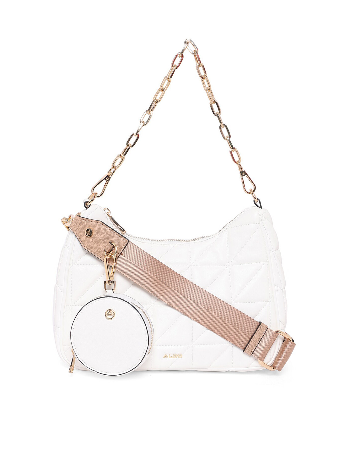 

ALDO White Textured PU Structured Hobo Handbag
