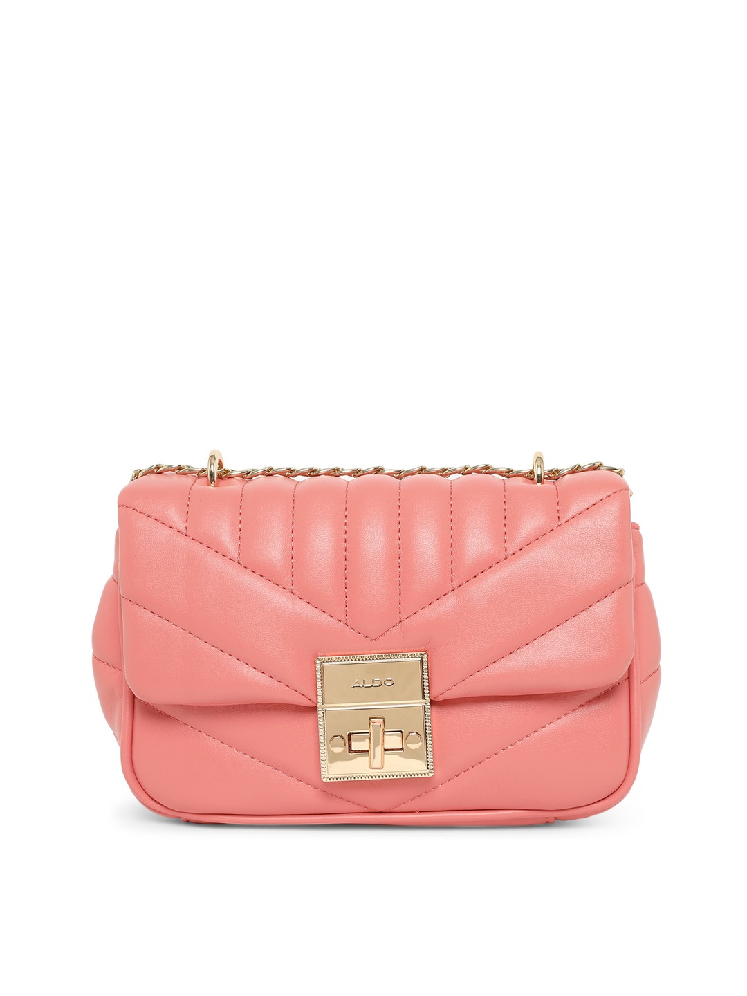 

ALDO Pink PU Structured Quilted Handbag with sling