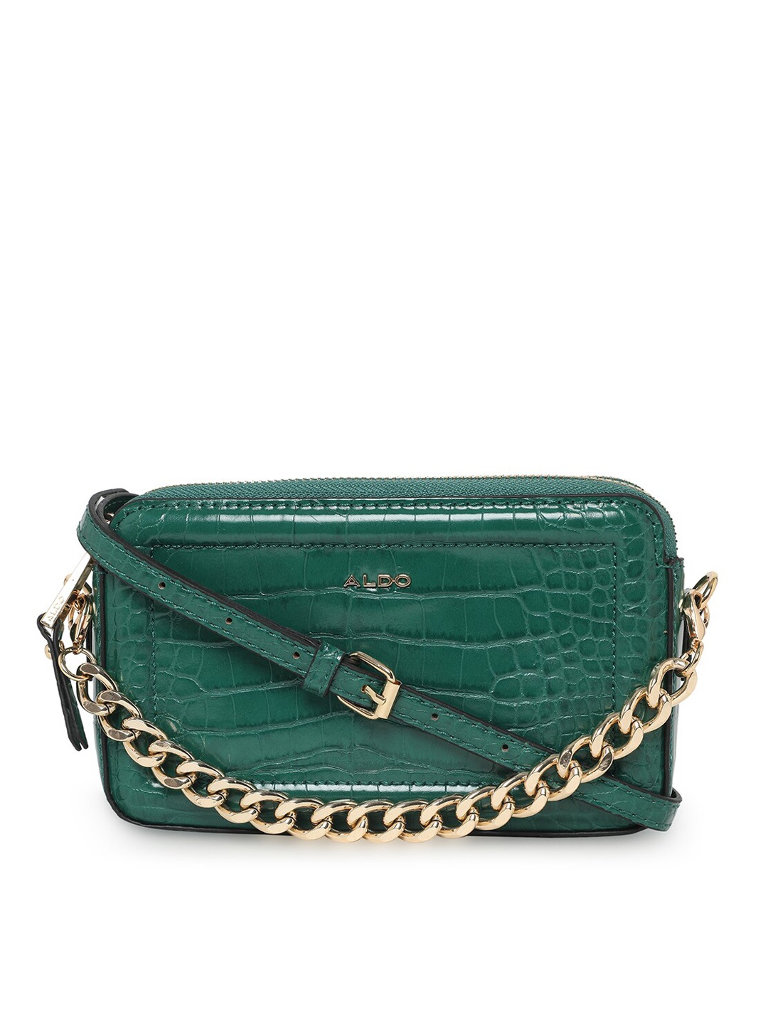 

ALDO Green Textured PU Structured Sling Bag