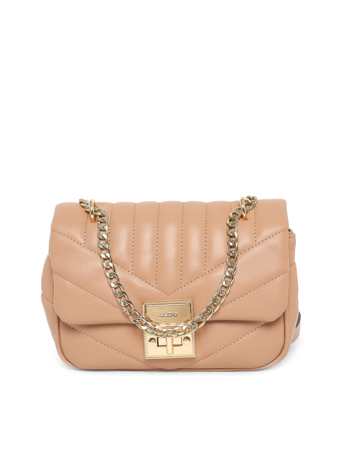 

ALDO Beige PU Structured Quilted Handbag with sling