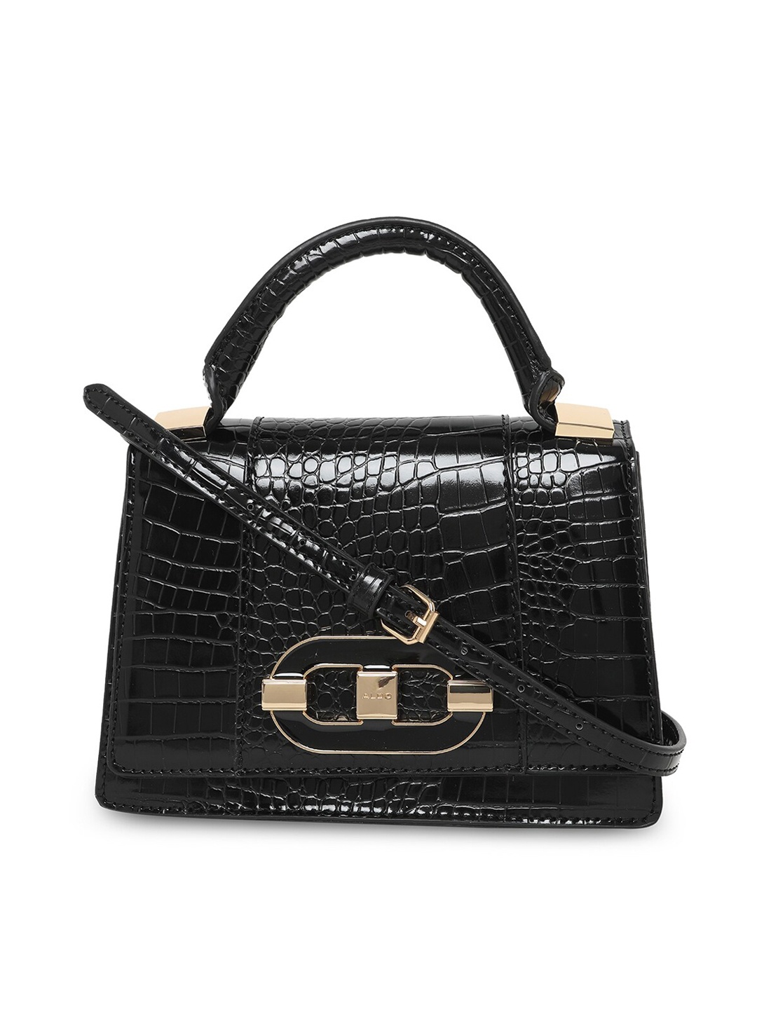 

ALDO Women Black Textured PU Structured Handheld Bag