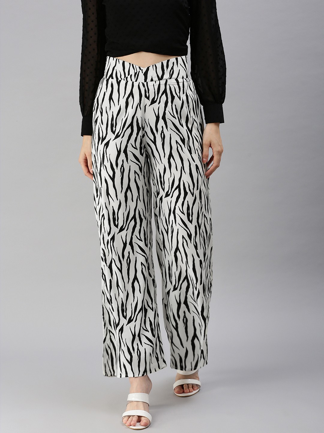 

ANI Women Black & White Printed Crepe Palazzos