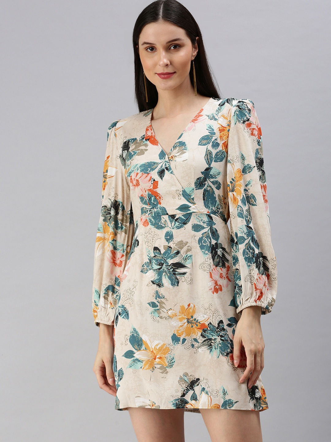 

EVERYDAY by ANI Beige & Green Floral Dress