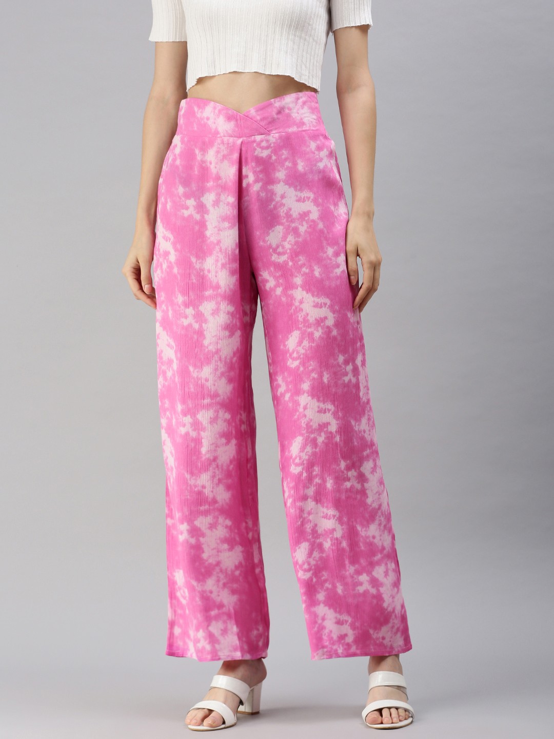 

EVERYDAY by ANI Women Pink & White Tie and Dye Palazzos