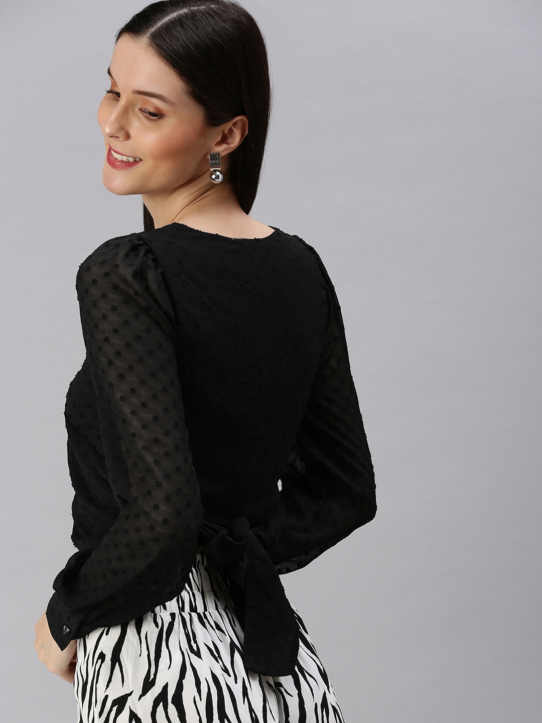 

ANI Black Chiffon Wrap Crop Top