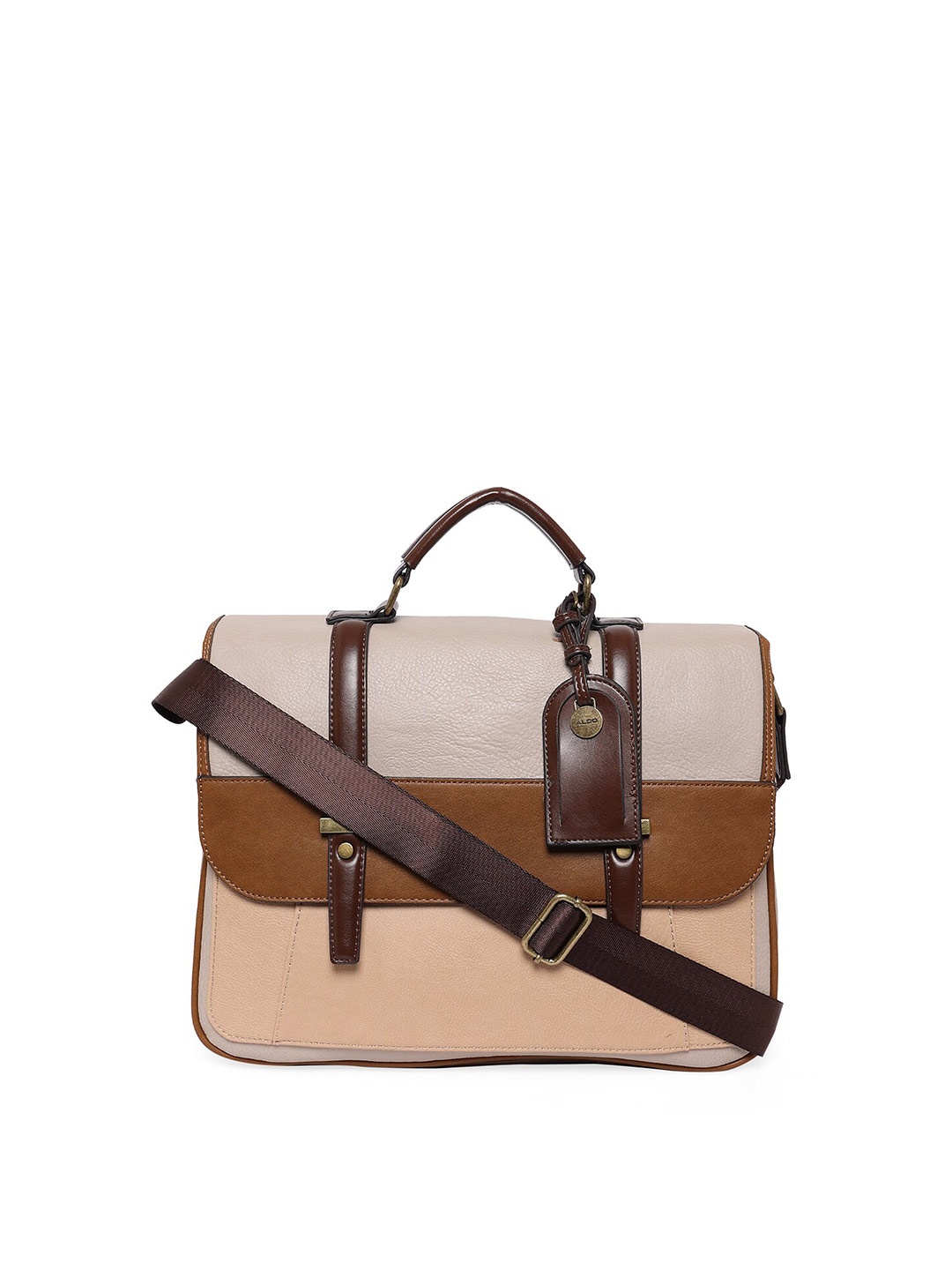 

ALDO Men Brown & Cream-Coloured Colourblocked Messenger Bag