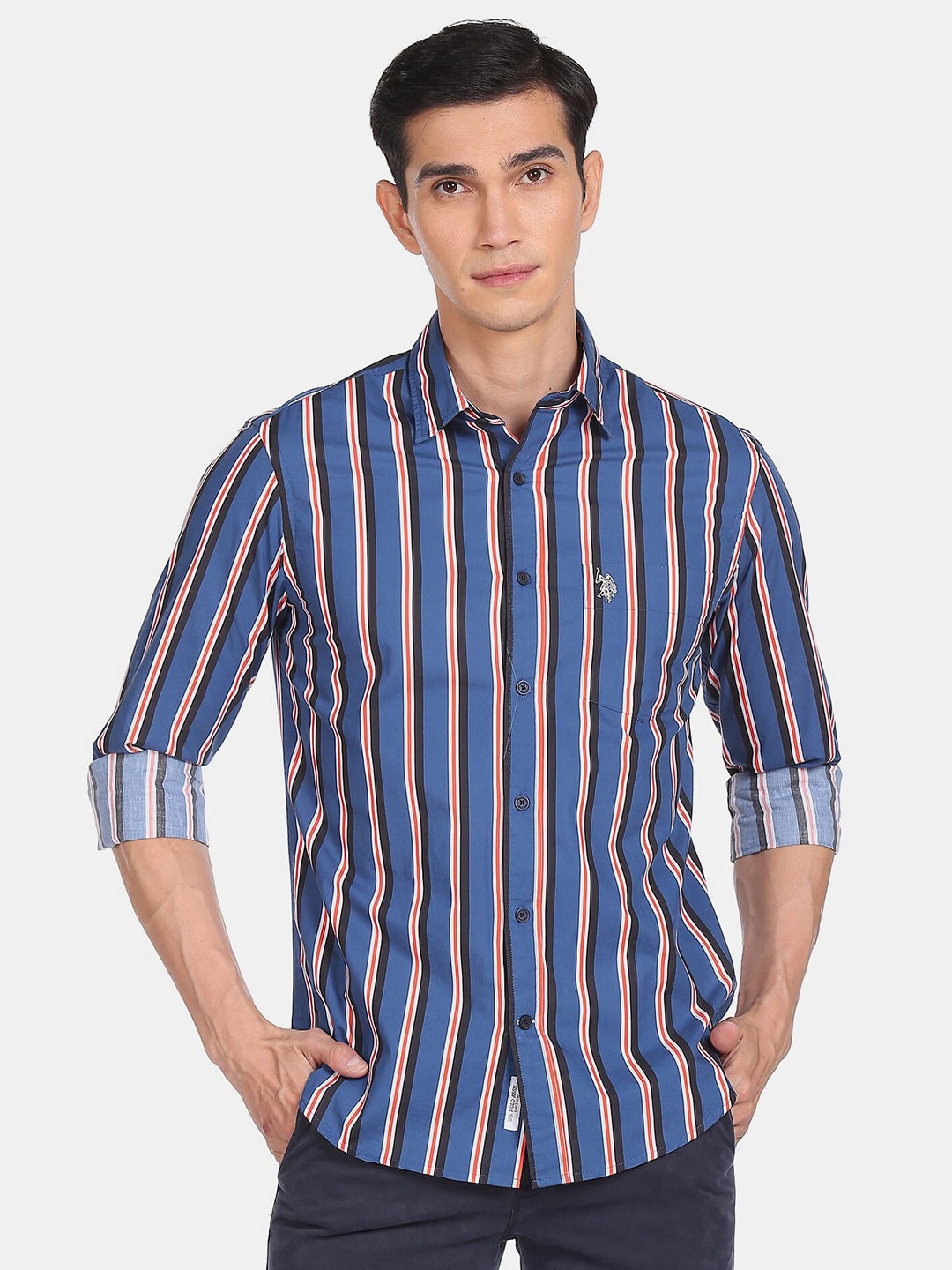 

U S Polo Assn Men Blue Striped Casual Shirt