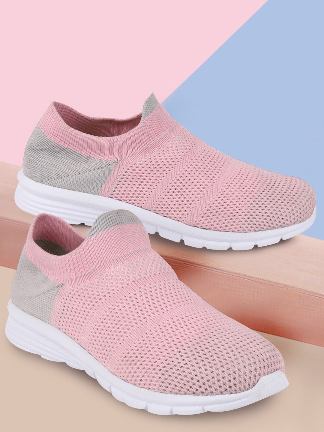 

FAUSTO Women Pink Mesh Walking Non-Marking Shoes