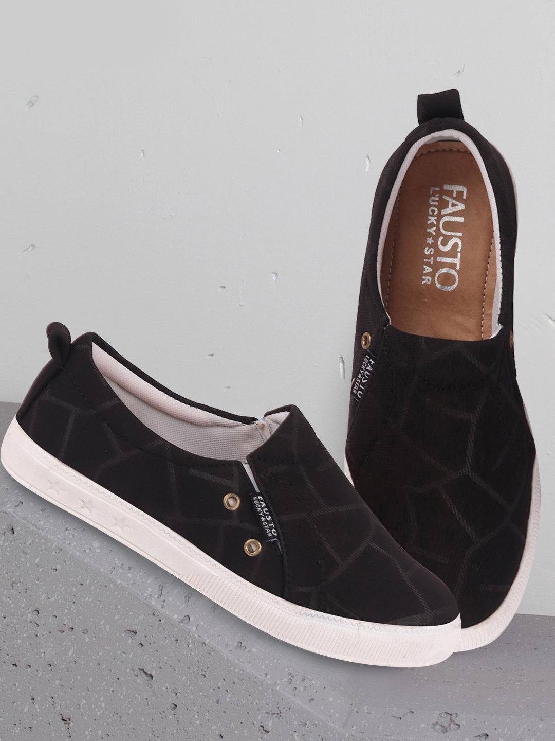 

FAUSTO Women Black Canvas Slip-On Sneakers