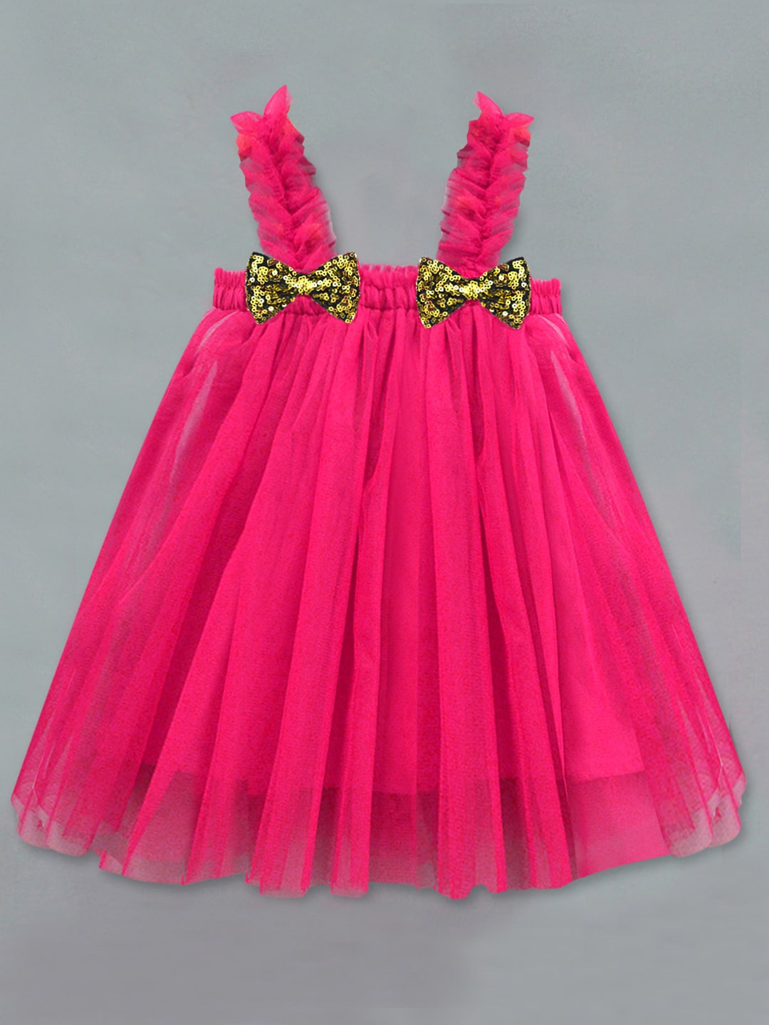 

A T U N Girls Fuchsia Net Empire Dress