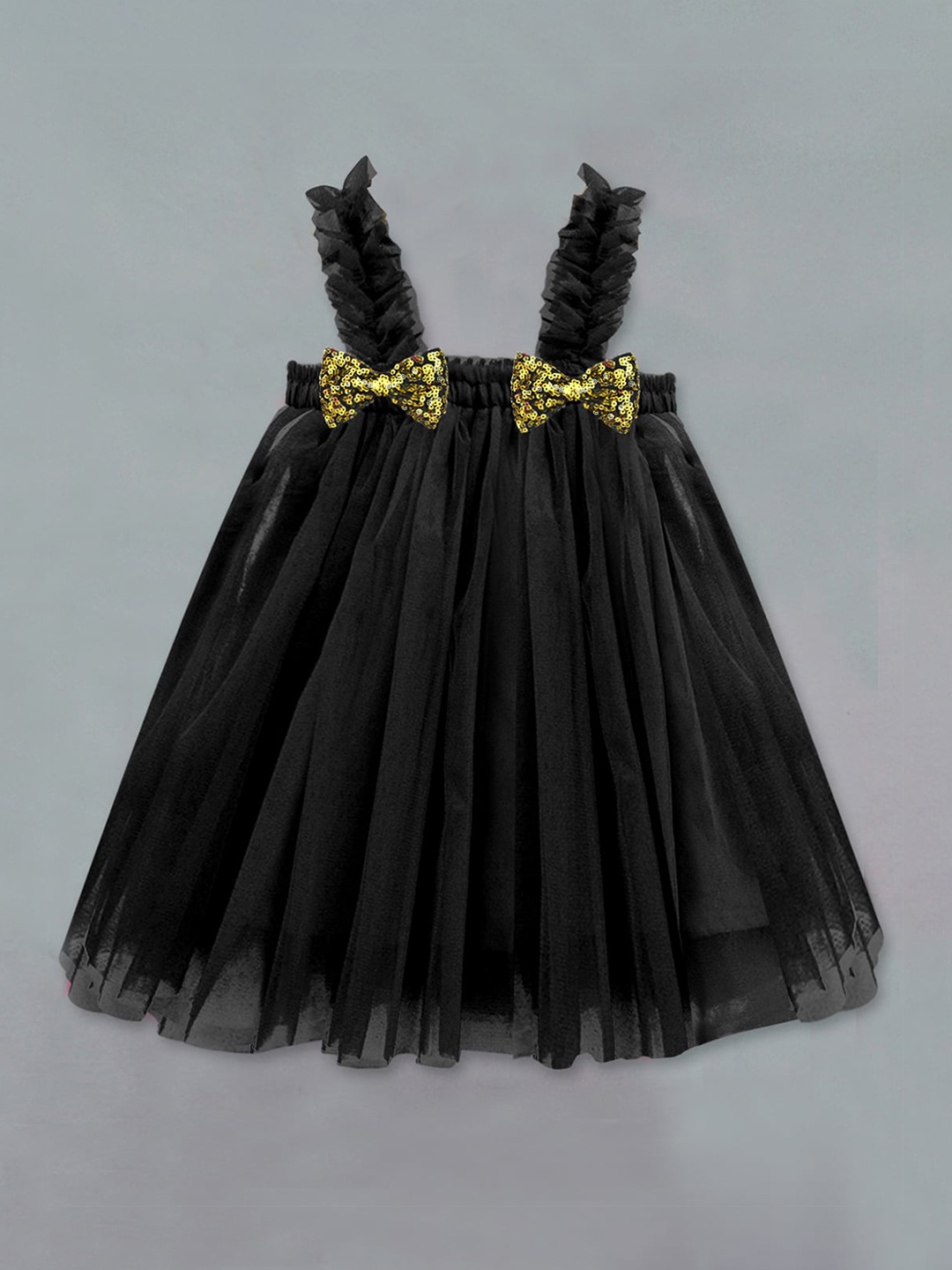 

A T U N Girls Black Net Sequins Bow A-Line Dress