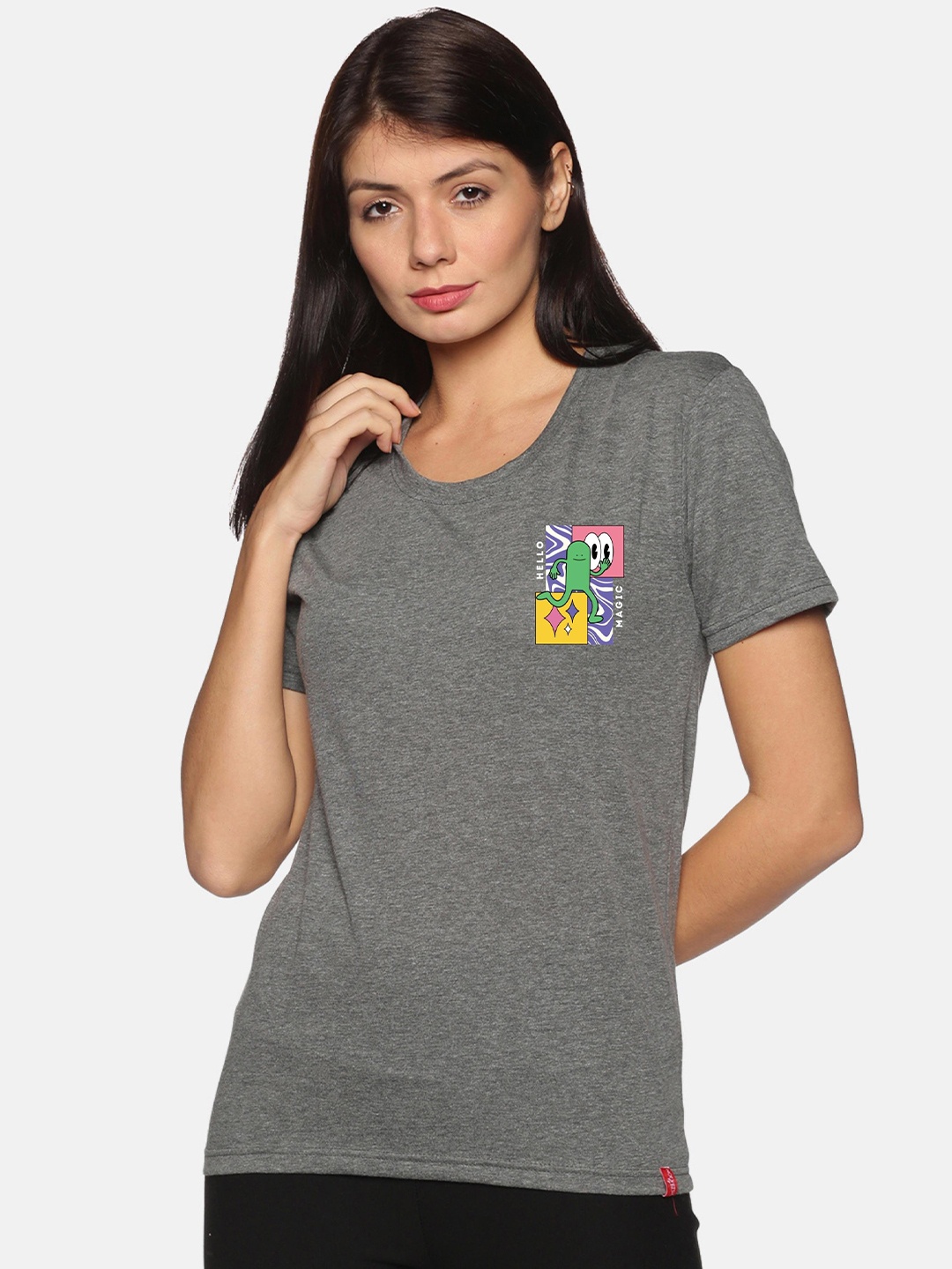 

NOT YET by us Women Grey Cotton T-shirt