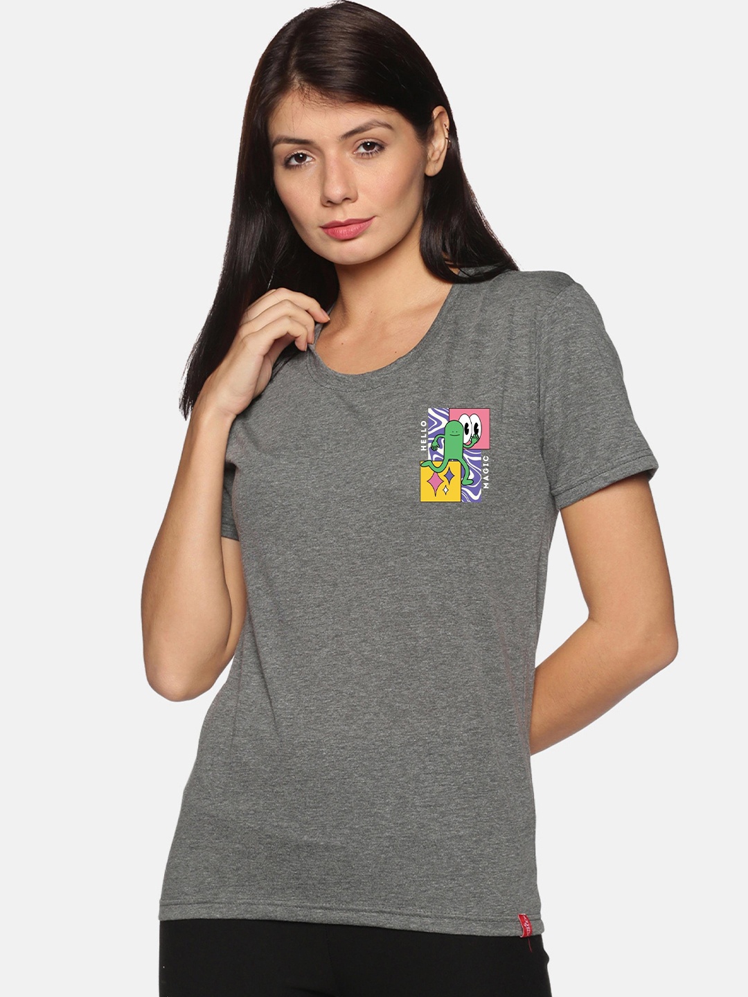 

NOT YET by us Women Grey Cotton T-shirt