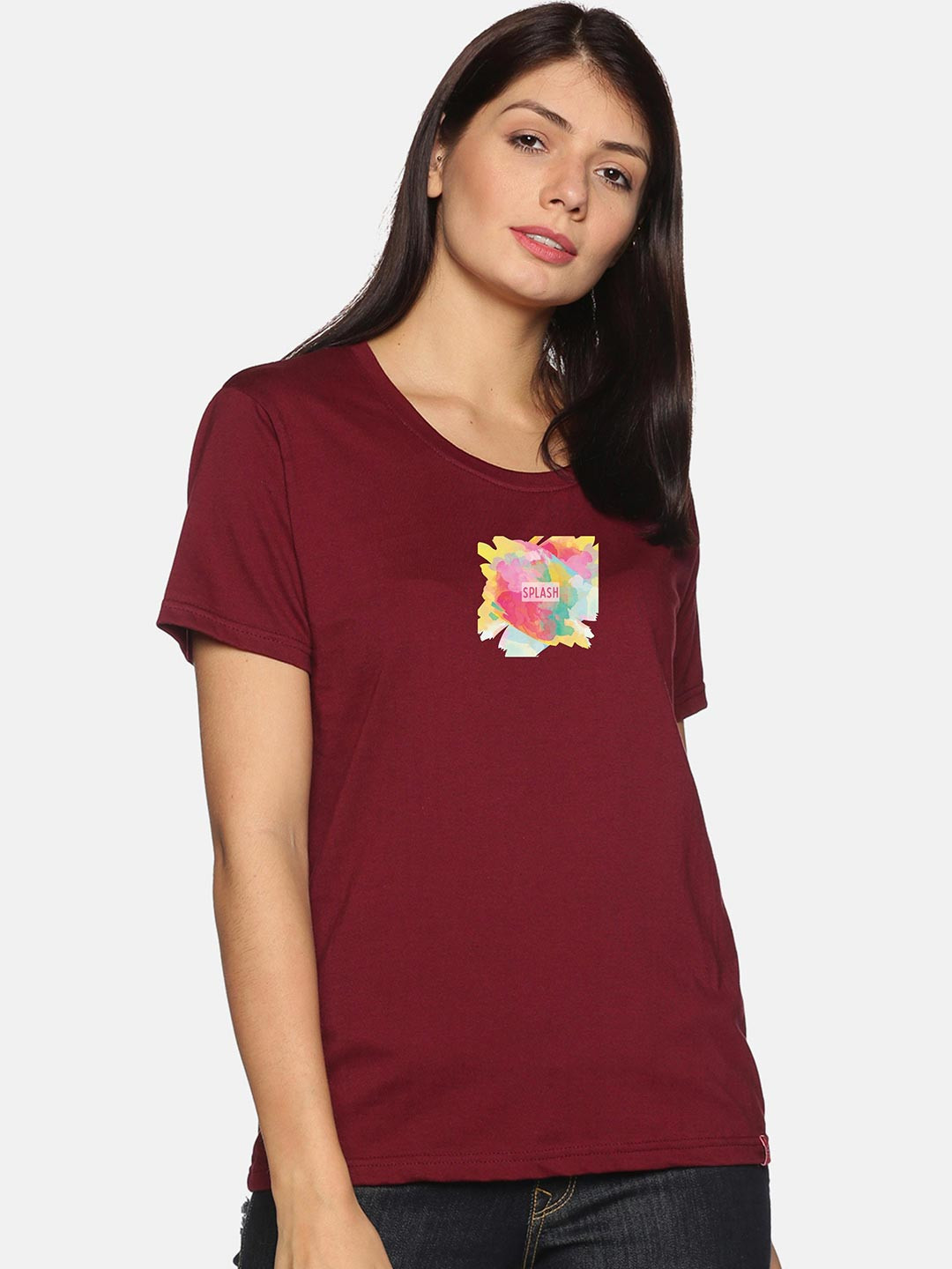 

NOT YET by us Women Maroon Round Neck Cotton T-shirt