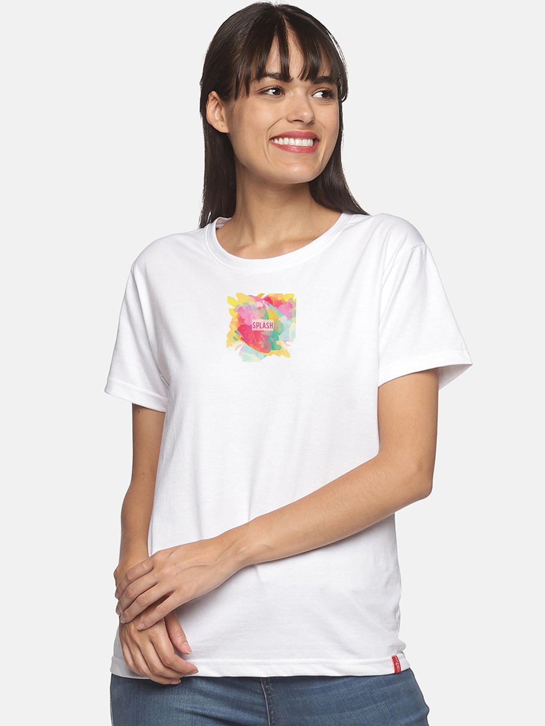 

NOT YET by us Women White Printed Round Neck T-shirt