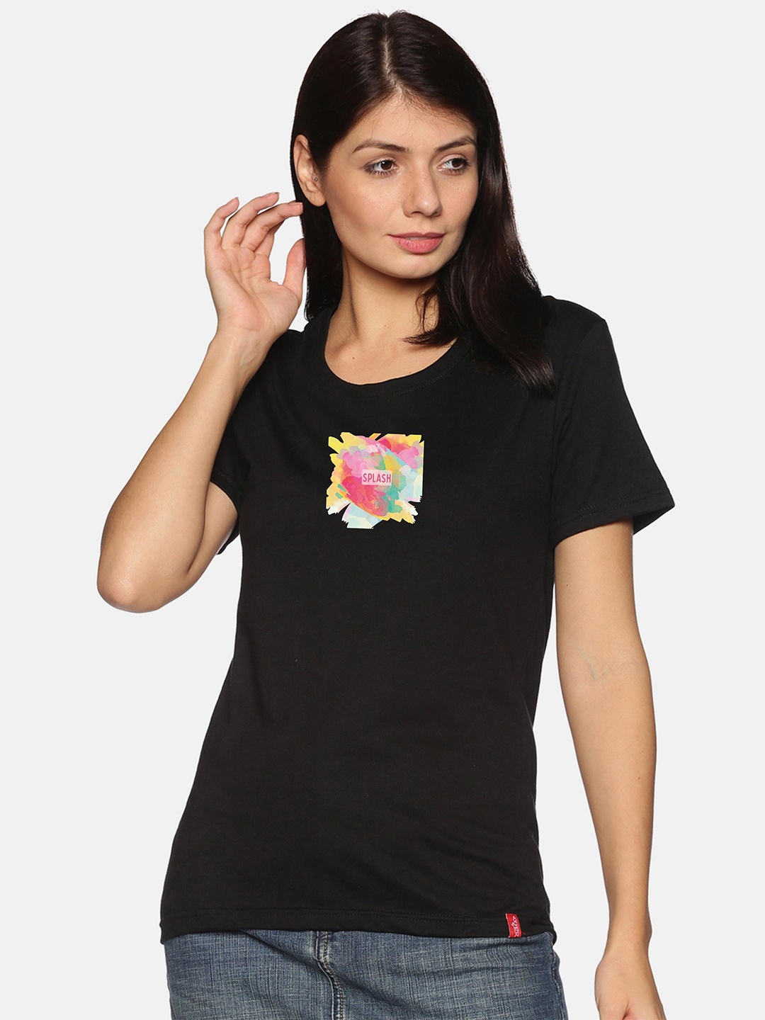 

NOT YET by us Women Black Applique T-shirt