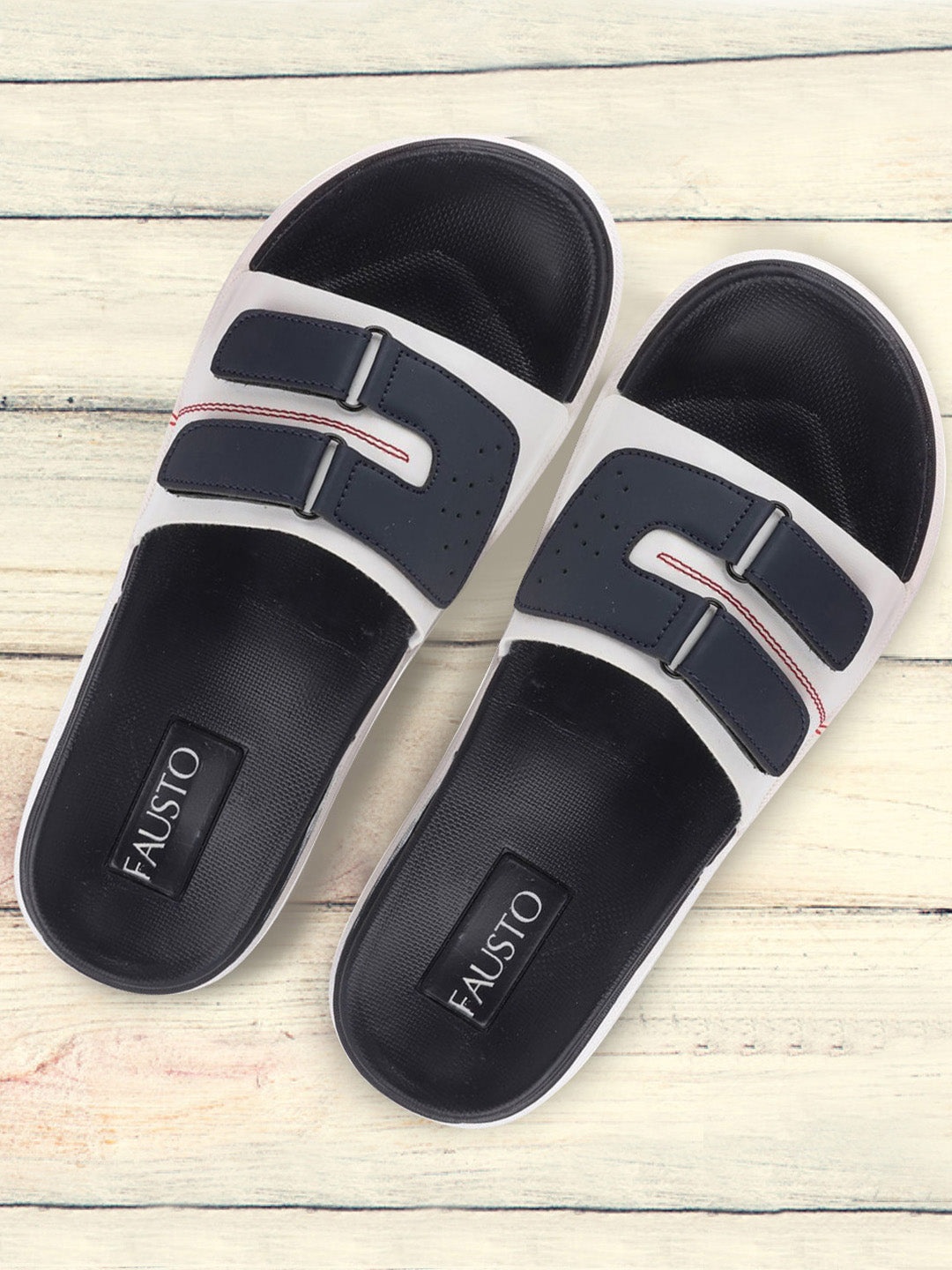 

FAUSTO Men White & Black Multistrap Sliders