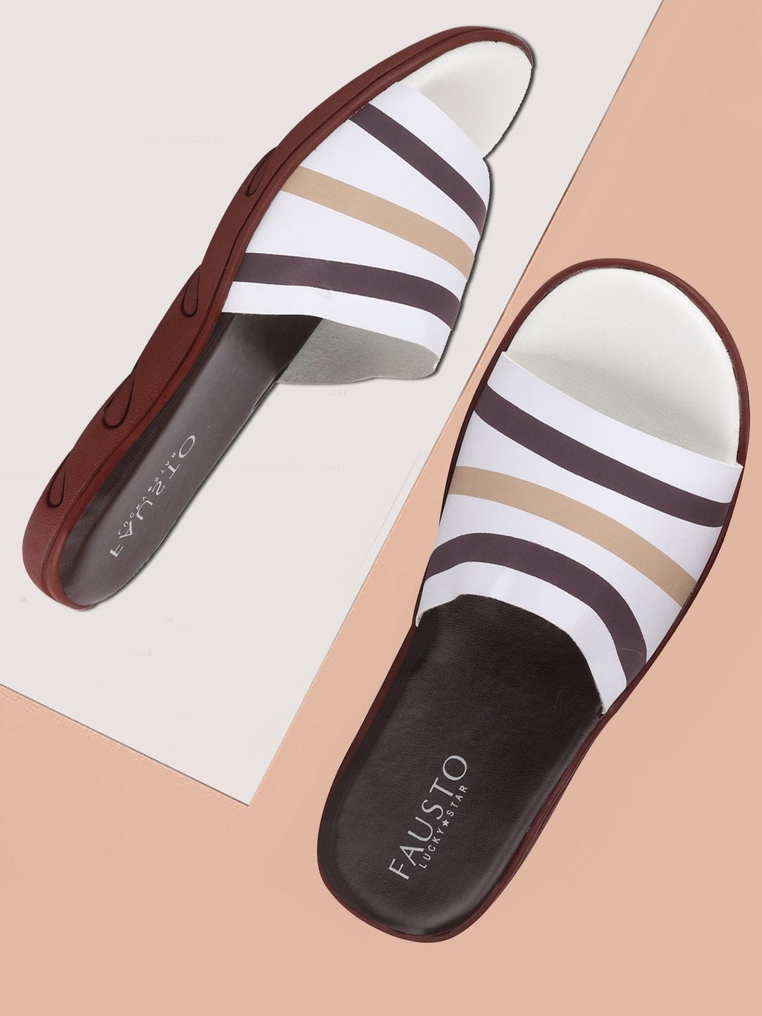 

FAUSTO Men White & Black Striped Sliders