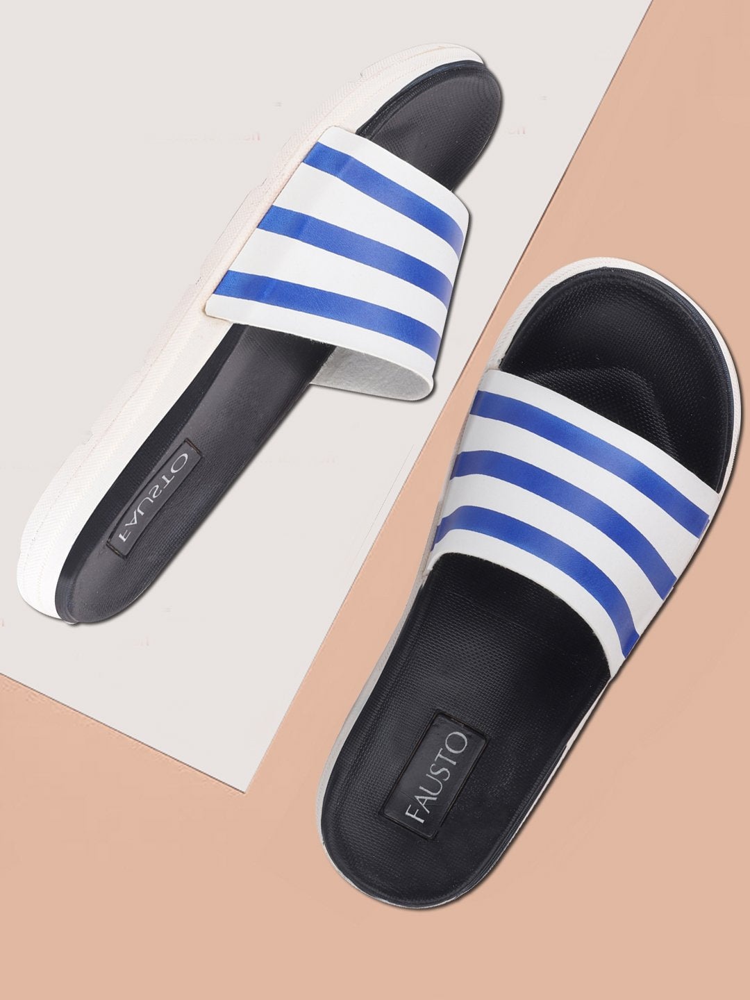 

FAUSTO Men Navy Blue & White Striped Slip-On Flip-Flops