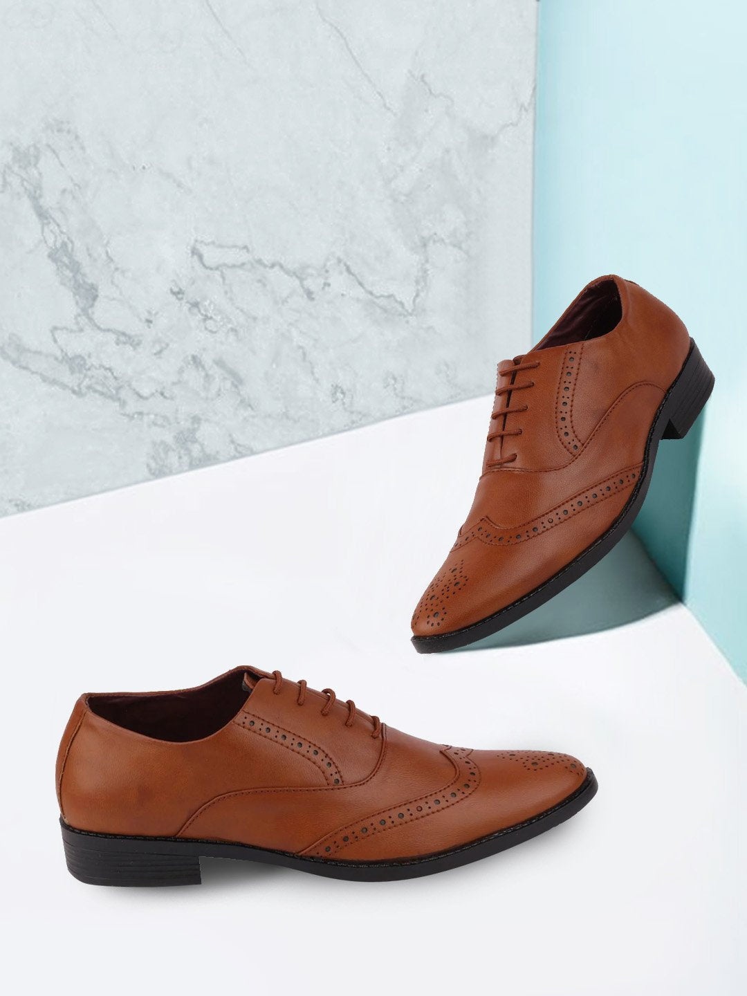 

FAUSTO Men Tan Brown Solid Formal Brogue