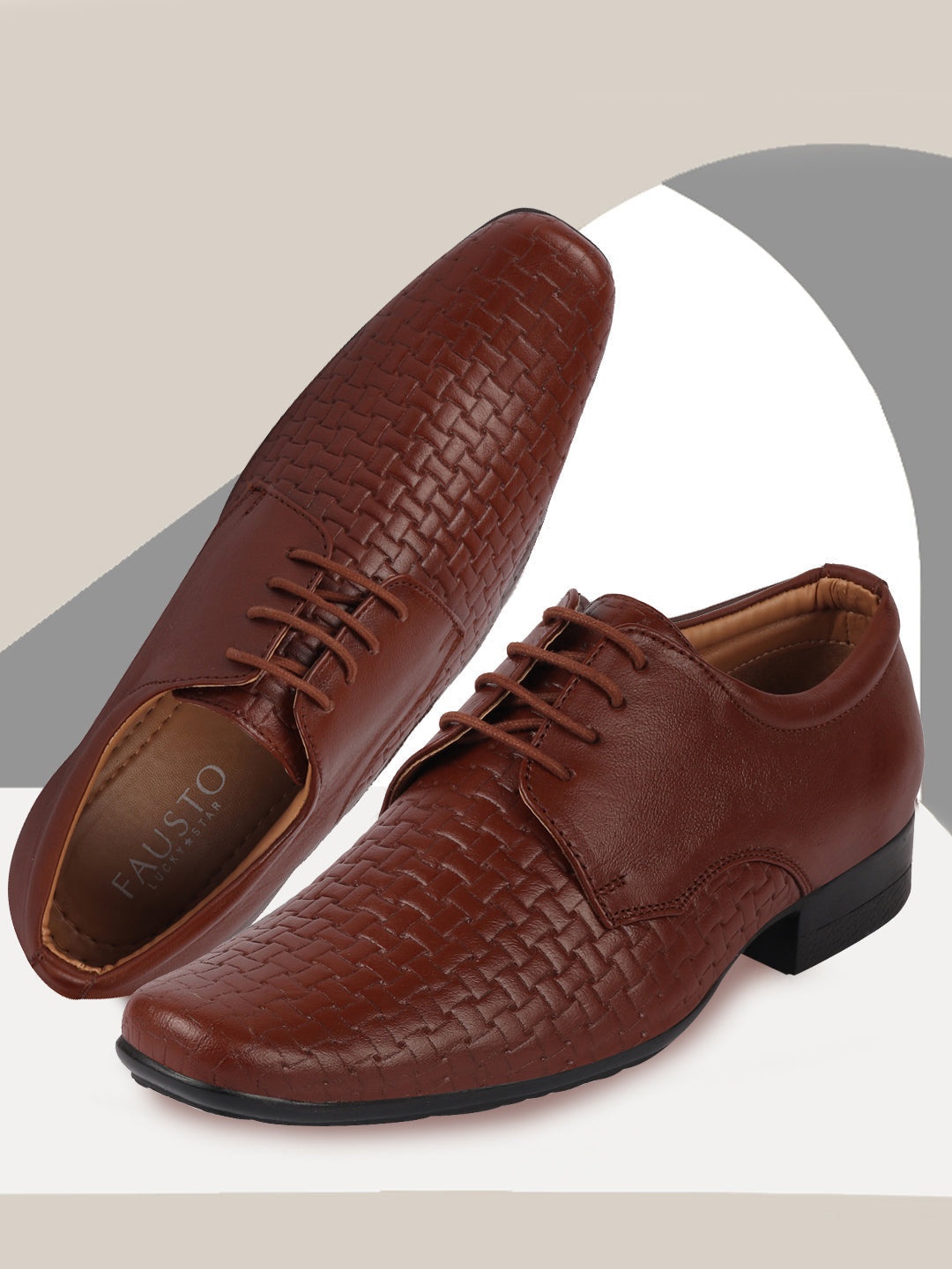

FAUSTO Men Tan Brown Solid Leather Formal Derbys