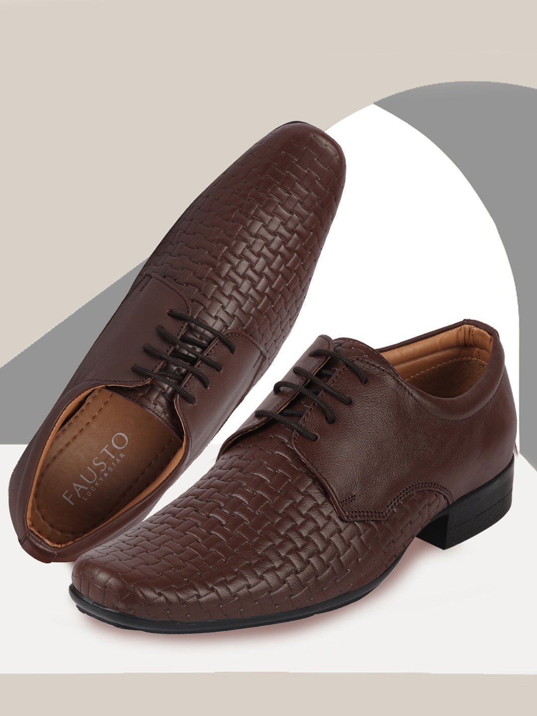 

FAUSTO Men Brown Solid Leather Formal Derbys