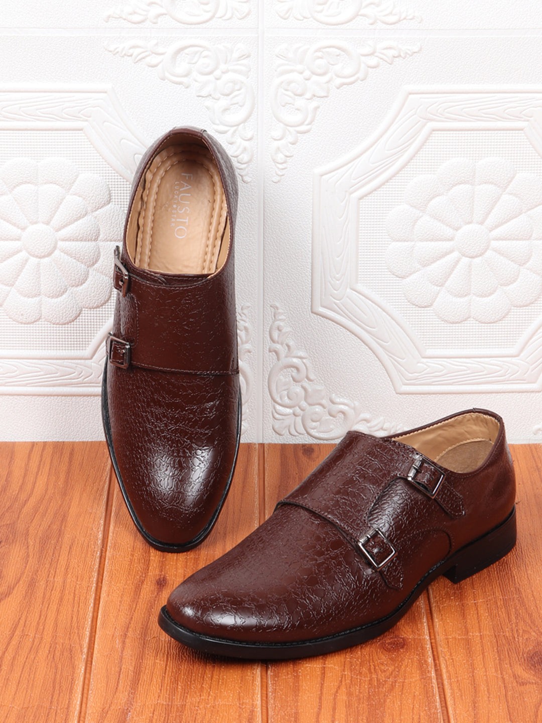 

FAUSTO Men Brown PU Double Strap Monks