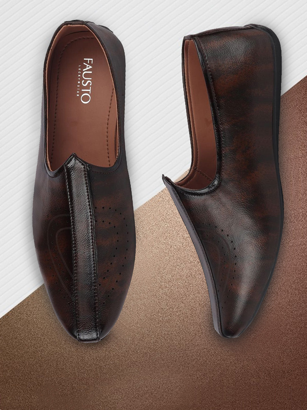 

FAUSTO Men Brown PU Slip-On Ethnic Mojaris
