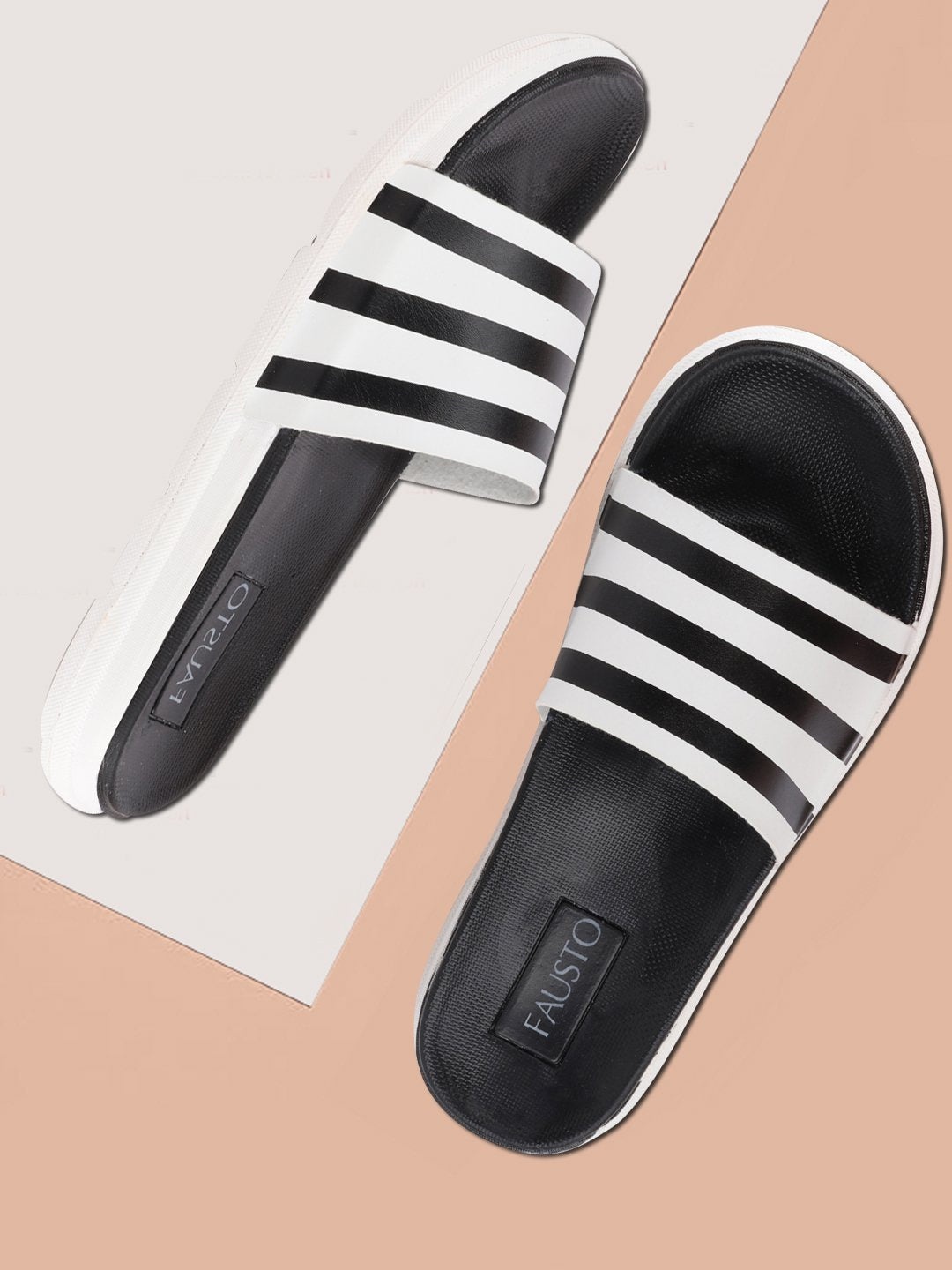 

FAUSTO Men Black & White Stiped Casual Slip-On Flip-Flops