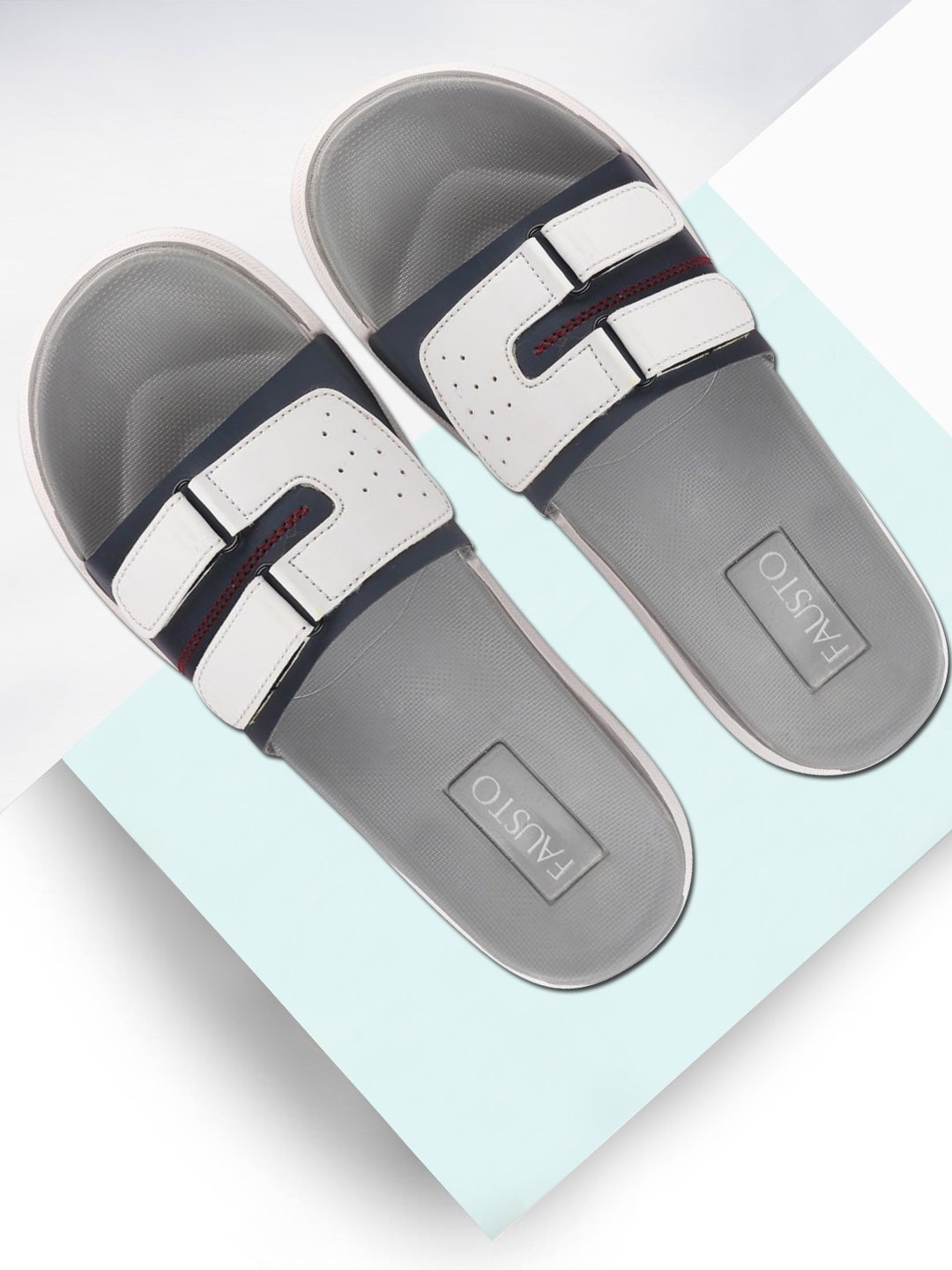 

FAUSTO Men Navy Blue & White Sliders