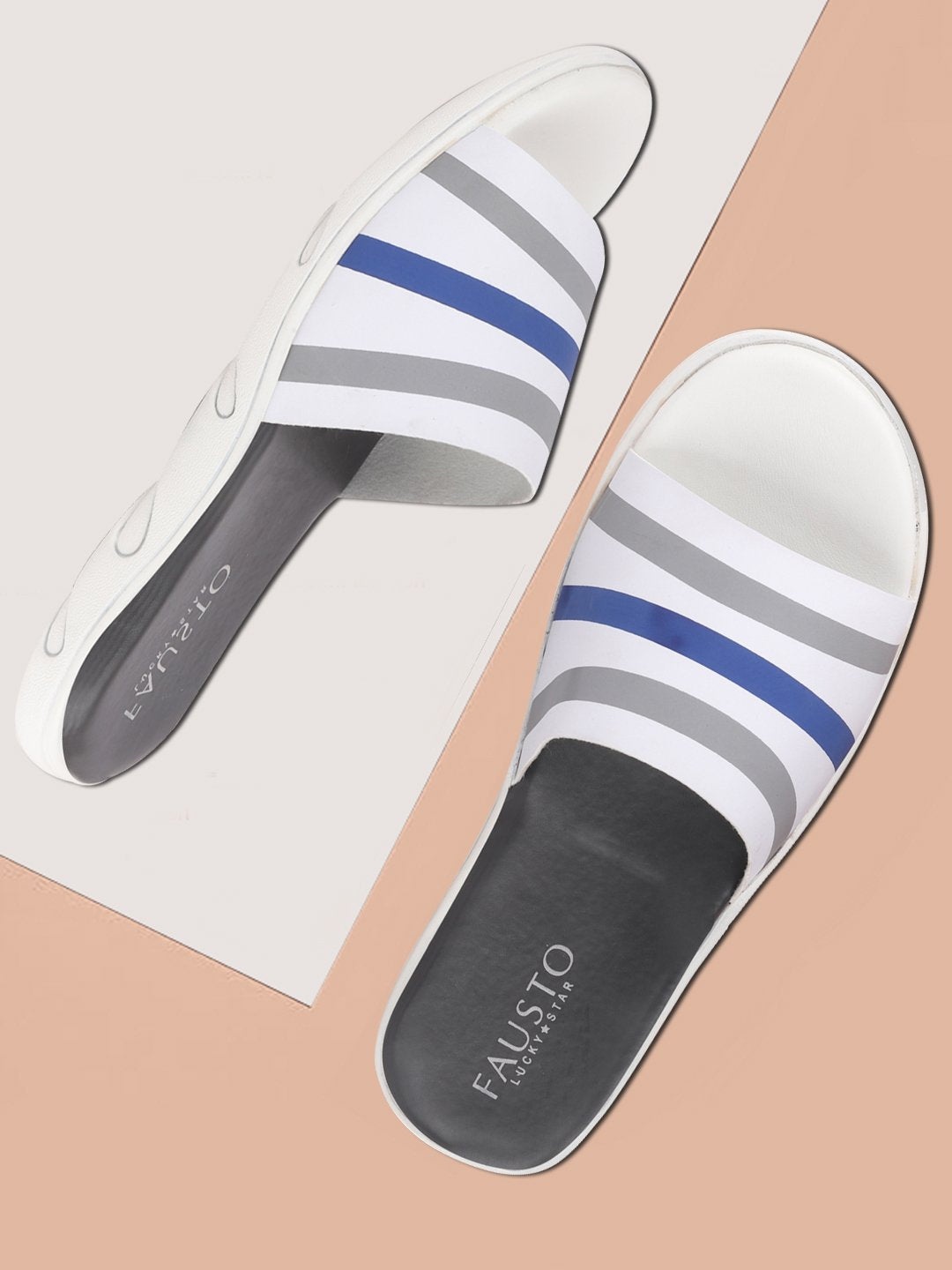 

FAUSTO Men White & Grey Striped Sliders