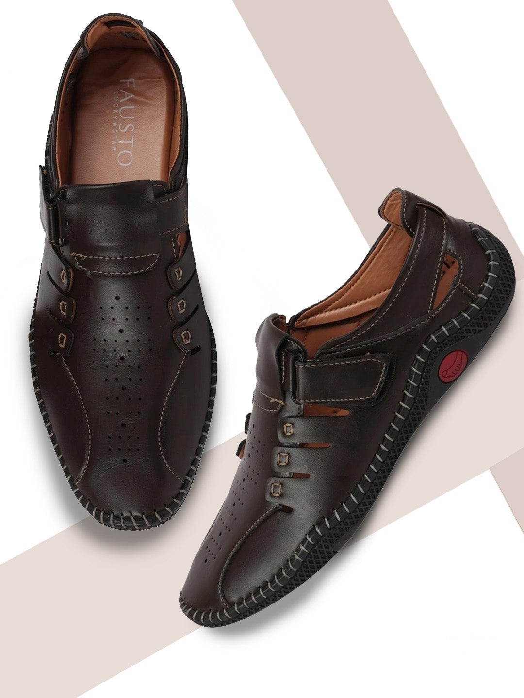 

FAUSTO Men Brown & Black PU Fisherman Sandals