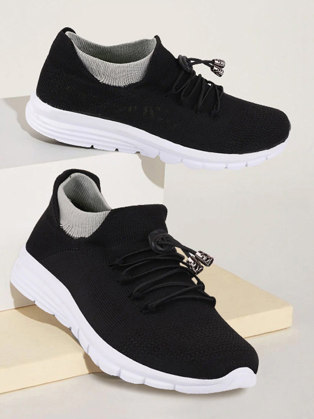 

FAUSTO Men Black Mesh Walking Non-Marking Slip-On Shoes