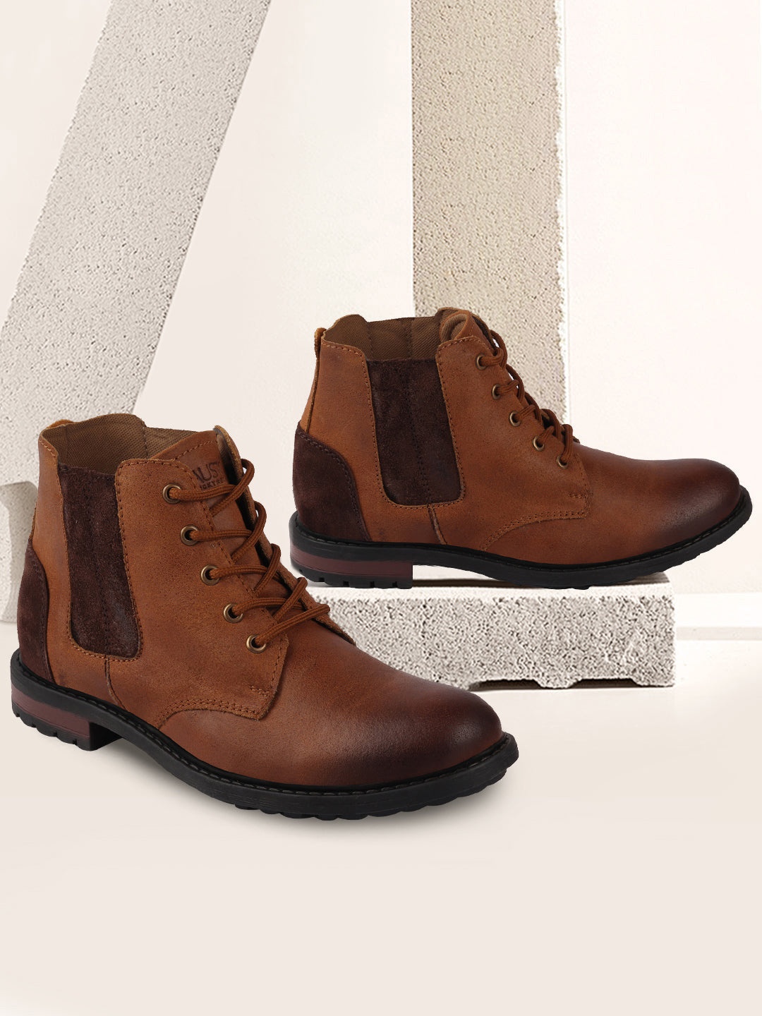 

FAUSTO Men Tan Brown Solid Leather Chelsea Boots