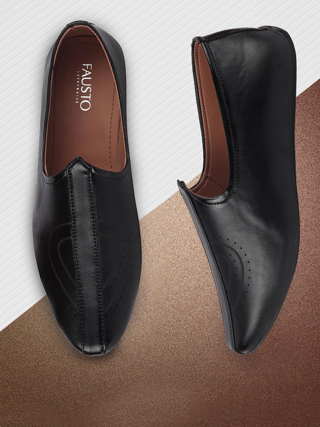 

FAUSTO Men Black Textured PU Slip-On Mojaris