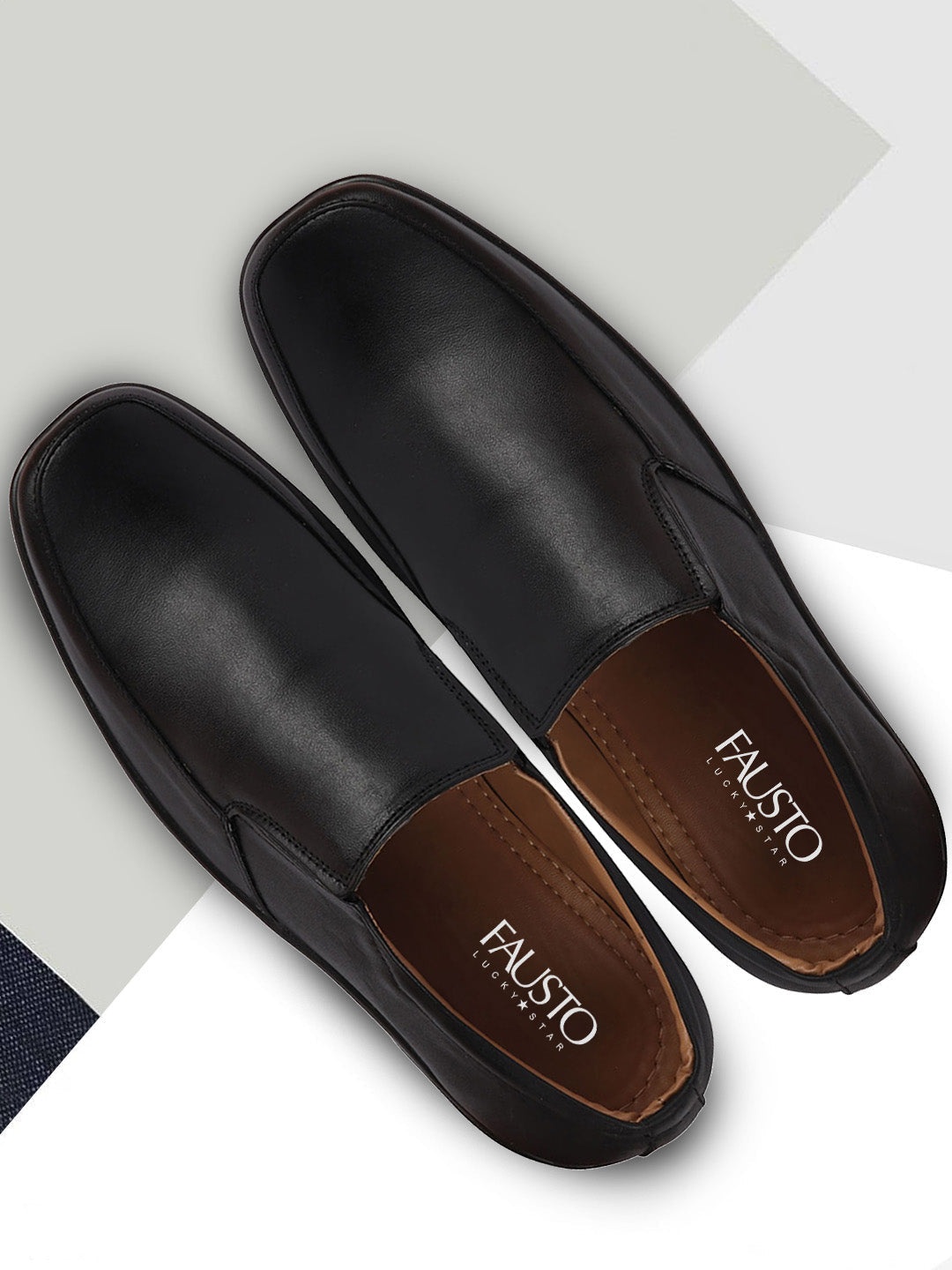 

FAUSTO Men Black Solid Leather Formal Slip-On Shoes