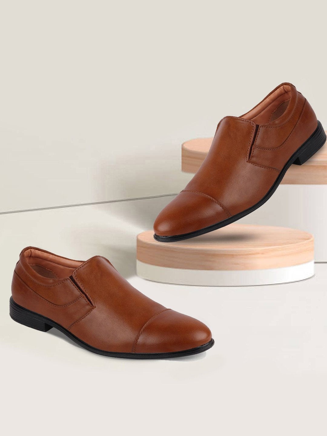 

FAUSTO Men Tan Brown Solid Slip-Ons Formal Shoes