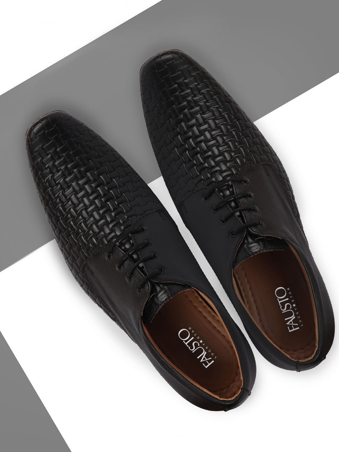 

FAUSTO Men Black Solid Leather Formal Derbys