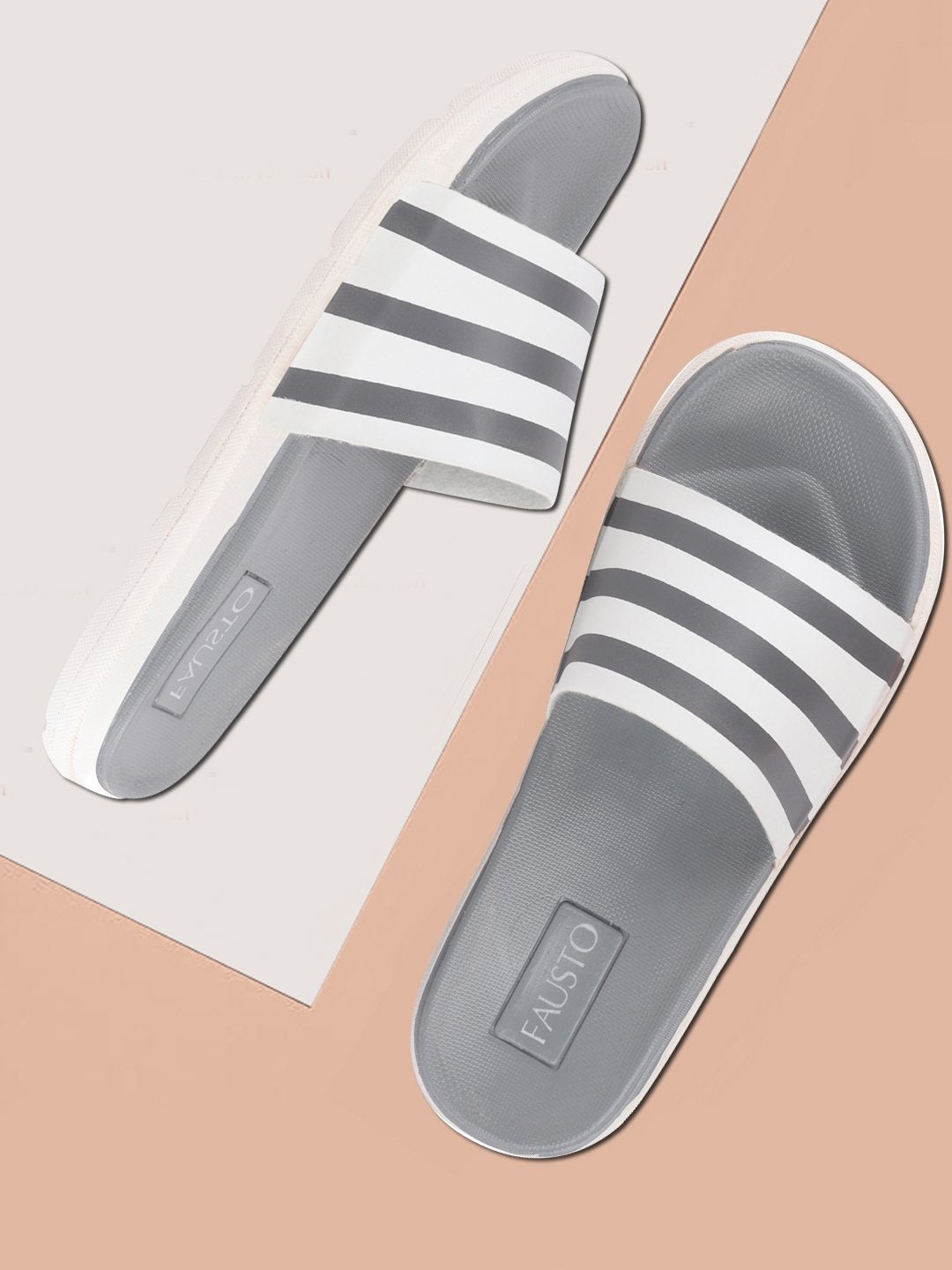 

FAUSTO Men Grey & White Striped Sliders