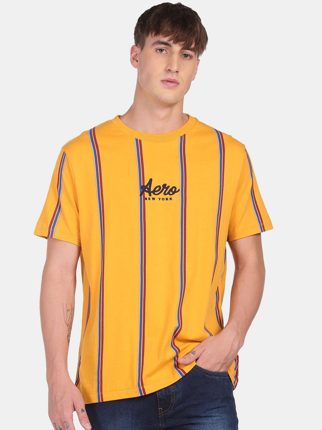 

Aeropostale Men Yellow Raw Edge T-shirt
