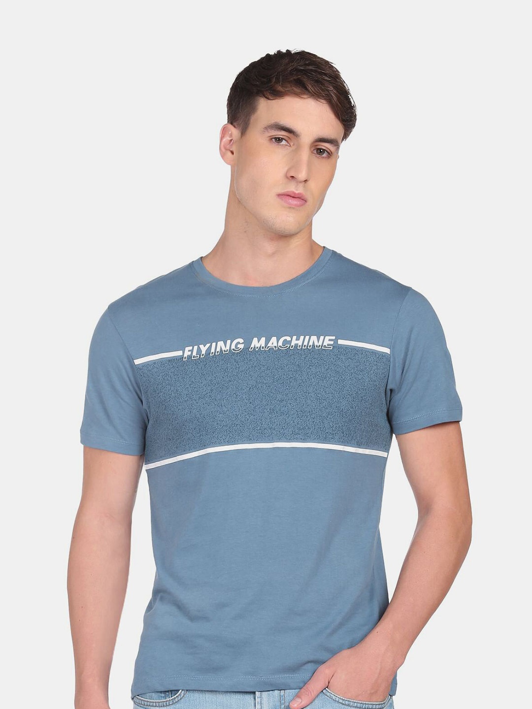 

Flying Machine Men Blue Typography Printed T-shirt