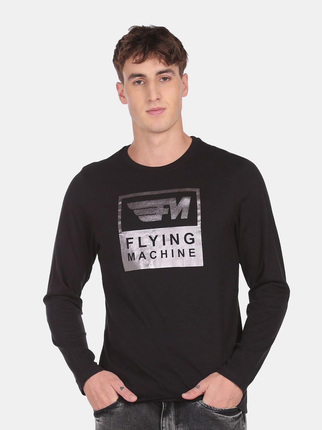 

Flying Machine Men Black Printed T-shirt