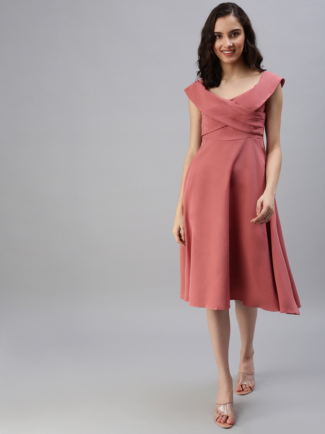 

SHOWOFF Women Taupe Fit and Flare Dress