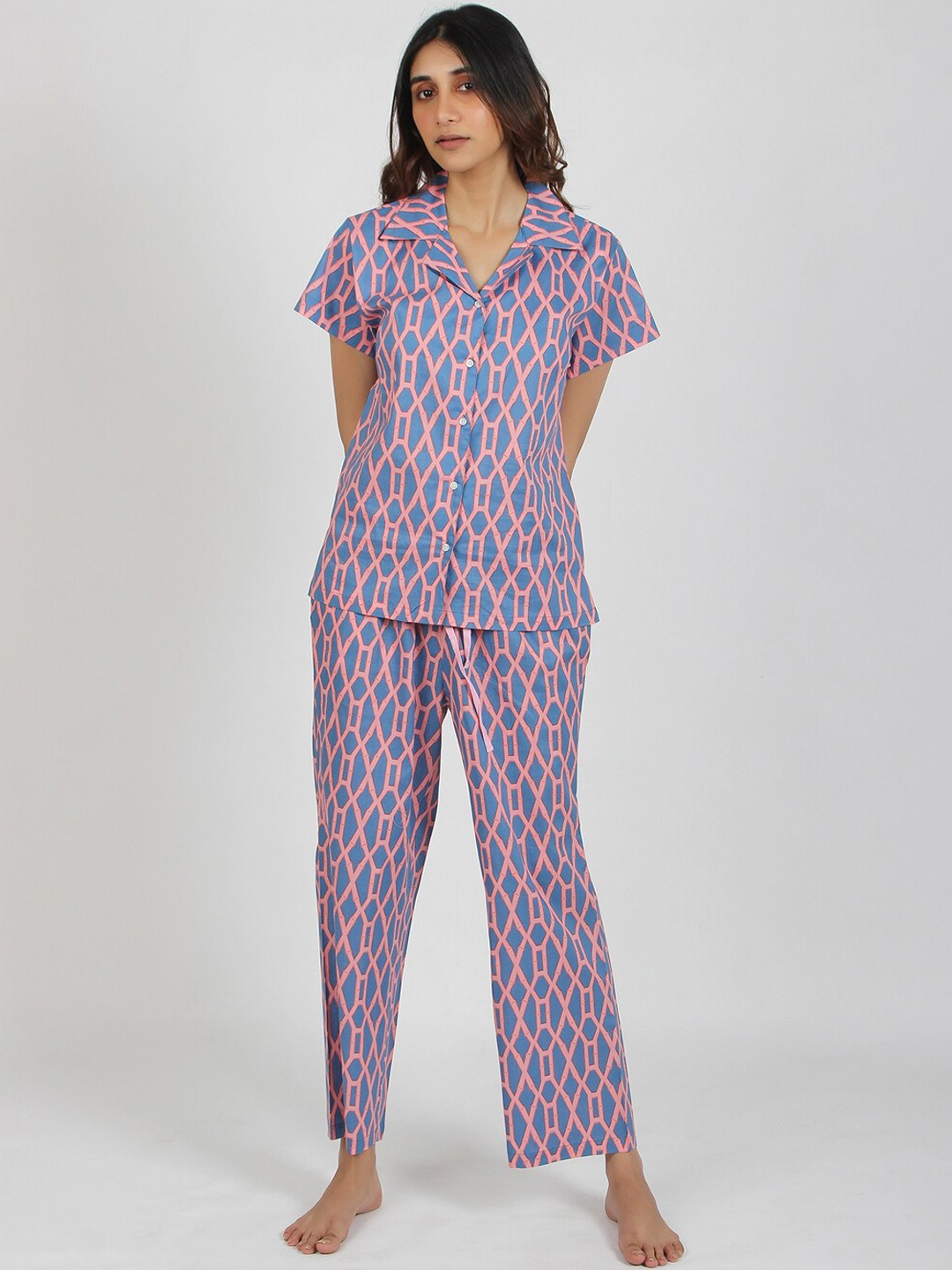 

S&F Women Purple & Blue Printed Night suit